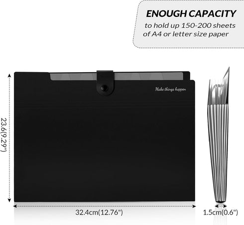 SKYDUE 8 Pockets Accordion File Organizer, Expanding File Folders, Portable Document Paper Organizer, A4 Letter Size,