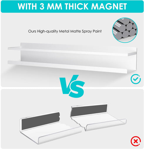 WYLUNBI 2 15.7'' 2.7'' 2.7'', 12 lbs Pcs Magnetic Metal Book Shelves, x x Special for Whiteboard, Classroom and Fridge