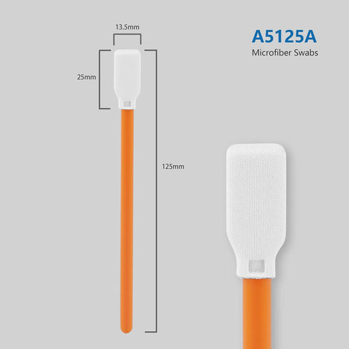 4.92" Lint Free Swabs (100 pcs, Large Flat Sqaure Head 13.5 mm/0.53", Orange, Polyester) Cleanroom Polyester Swabs Multi-Purpose Swab Sticks Microfiber Cleaning Swabs (A5125A)