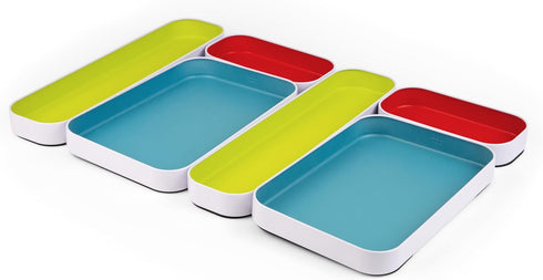 Three by Three Seattle 6 Piece Multicolor Shallow Metal Organizer Tray Set for Storing Makeup, Stationery, Utensils in