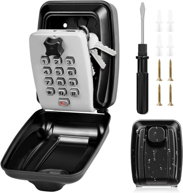 Key Lock Box for Outside, Sturdy Waterproof Wall Mount Lock Box, 12-Digit Combination Resettable Security Lockbox
