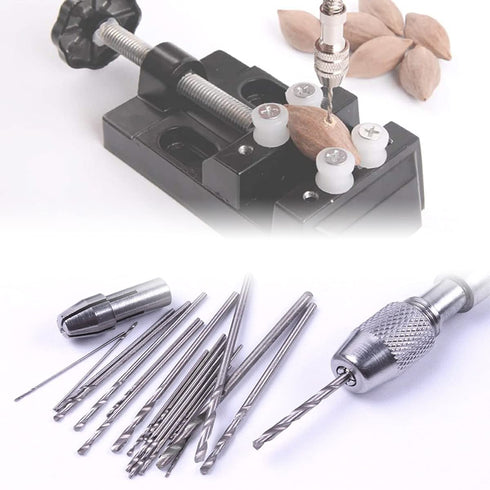 Manual Hand Drill Pin Vise + 20pcs Mini Drill Bit Set + 2pcs Drill Bit Chuck, Micro Tool for Jewelry Making, DIY, Wood,