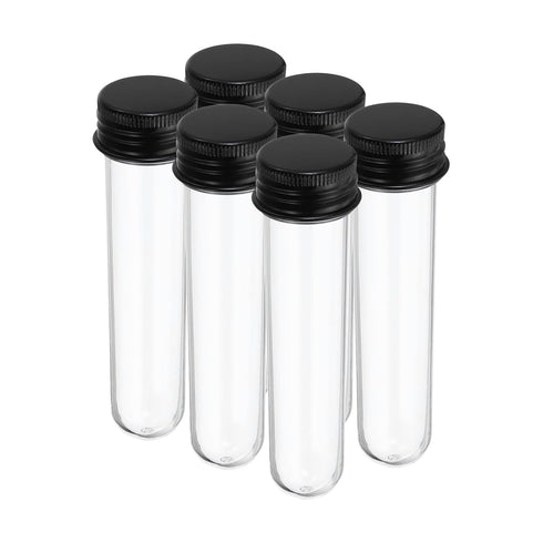 PATIKIL 30ml Plastic Test Tubes, 6Pcs 109x24mm with Screw Caps for Candy, Bath Salt, Lab Use, Black
