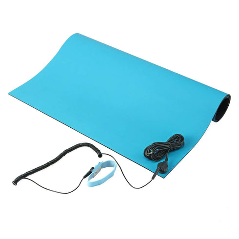 MWRF ESD Mat Kit with Wrist Strap and Grounding Cord - 18" x 30", Blue