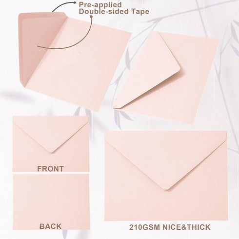 Whaline 50Pcs Blush Pink A7 Invitation Envelopes Set for Greeting Cards, V-Flap Gift Card Sleeves, 7.2x5.2 Inch
