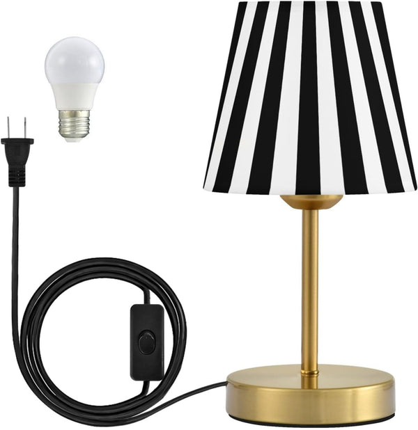 ALAZA Table Lamp for Bedroom Nightstand White Black Stripe Bedside Lamp with