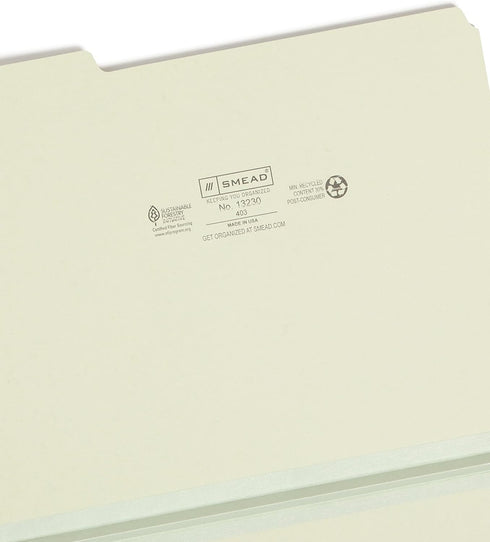 Smead Pressboard File Folder, Letter Size, 1/3-Cut Tab, 1" Expansion, Gray/Green, 25 per Box (13230)