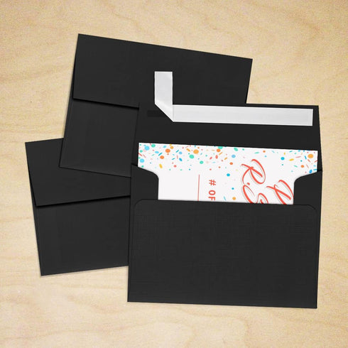 LUXPaper A2 Invitation Envelopes | 4 3/8" x 5 3/4" | 80lb. Text | Peel & Press | Black Linen | 50 Qty