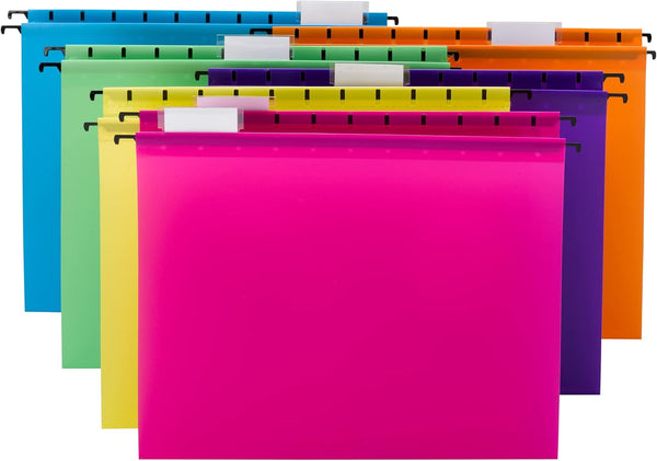 Smead Poly Hanging Folder, Assorted Bright Colors, 1/5-Cut Tab, Letter Size, 12 per Pack (64030)