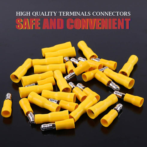 Hilitchi 50Pairs Insulated Male Female Bullet Quick Splice Wire Terminals, Wire Crimp Connectors, Yellow, 12-10 Gauge