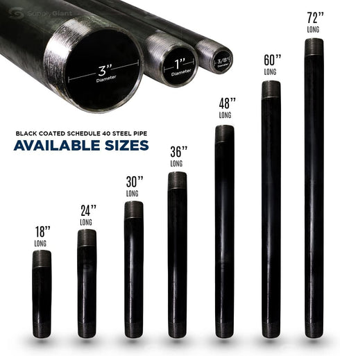 QDCM3860 60" Long Black Steel Pipe, Pre-Cut, 3/8" Nominal Diameter