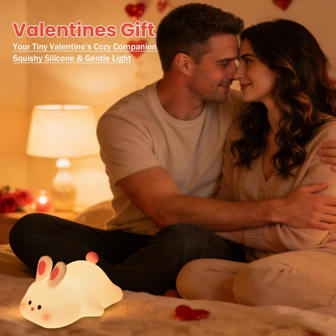 30-Min Big Face Rabbit Silicone Night Light, Squishy Bunny Lamp with Touch Control, Timer, Rechargeable Kids Night