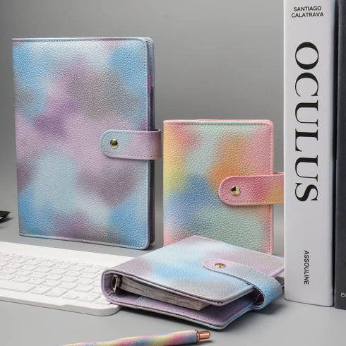 Pink PU Leather Budget Binder Cover, A7 6-Ring Money Organizer, Refillable Loose Leaf Notebook
