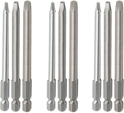 9pcs (3 Sets) 1/4 Inch Hex Shank Magnetic Square Head Screwdriver Bits Set for Electric Screw Driver Kit