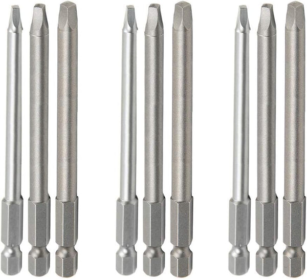 9pcs (3 Sets) 1/4 Inch Hex Shank Magnetic Square Head Screwdriver Bits Set for Electric Screw Driver Kit