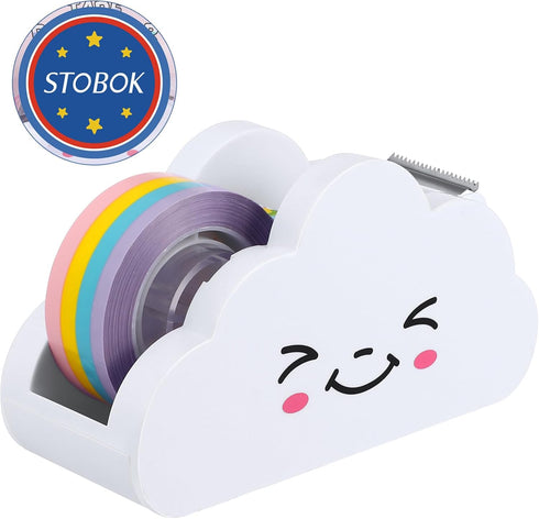 STOBOK Creative Cloud Desktop Tape Dispenser with Rainbow Tape, Washi Tape Holder Cutter for Kids School Office Supplies