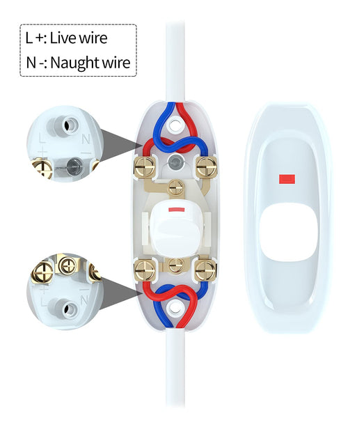 2 Pack Appliance Switch On/Off Button, Table Lamp Desk Light In-line Cord Switch, 250V 10A, White