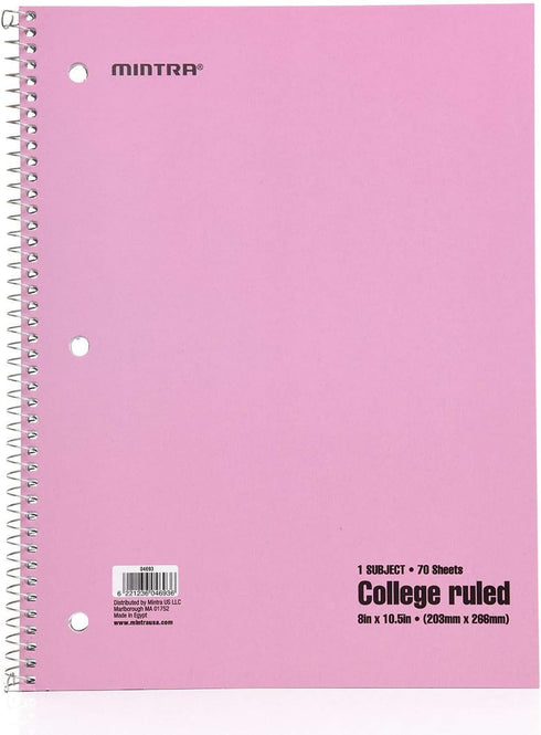 Spiral Notebooks - 6 Pack, Pastel, College Ruled, 70 Sheets, For School, Office, Business, Professional