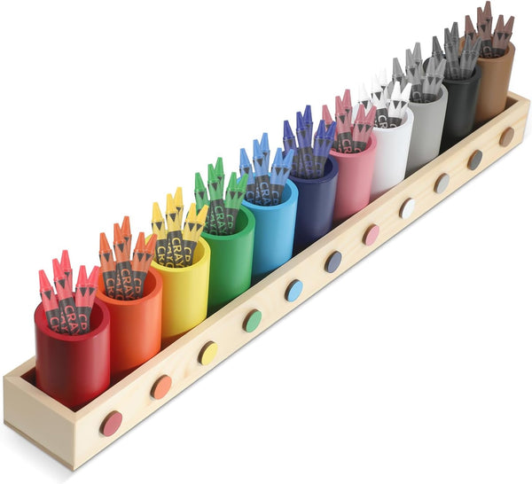 Threehoney Crayon Holder Organizer for Kids Wooden Colored Pencil Holder Pen Container Marker