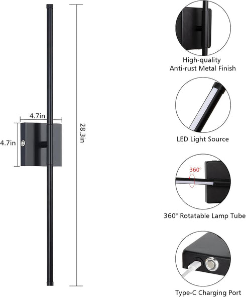 3000K-6000K Dimmable 350Rotate Wall Sconces Battery Operated, Wall Sconces Rechargeable Wall Sconce with Remote