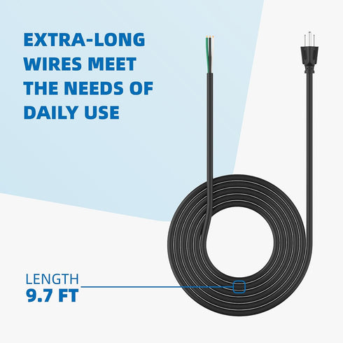 10ft 14 Gauge 3 Prong Heavy Duty Replacement Power Supply Cord Cable - Heavy Duty Power Cord for Power Tools, 110V 115V 120V Pigtail Cord, Air Compressor Power Cord, 14 AWG Appliance Cord 15A