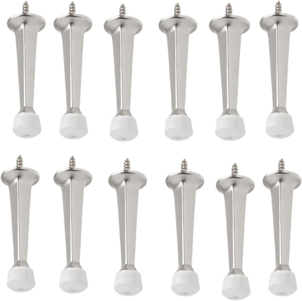 HOME MASTER HARDWARE Screw-in Solid Doorstop, Heavy Duty Solid Rigid Door Stop,Door Stoppers Door Stops Satin Nickel, 12 Pack w/Rubber Tip