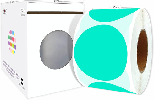 PARLAIM 2" Round Color Code Stickers, 500pcs | Aqua Color Coding Circle Dot Labels in Dispenser Box for Organization