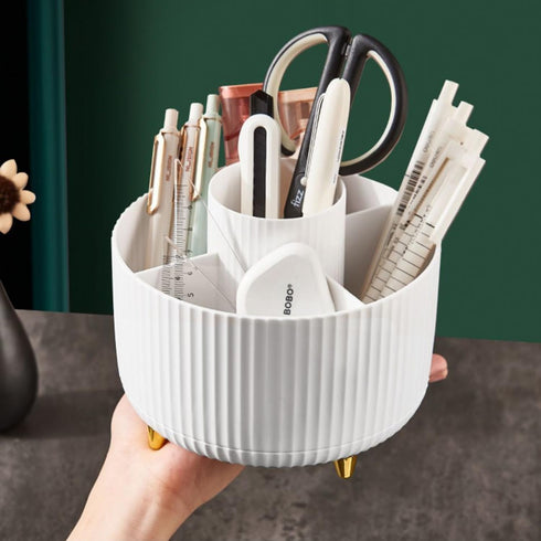 Desk Pencil Pen Holder, 5 Slots, 360° Degree Rotating Organizer, Desktop Storage for Office School Home
