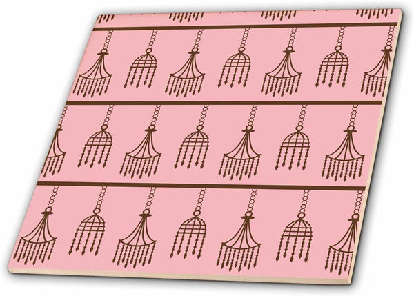 3dRose Pink and Brown Chandeliers Glamour Chic Art 8 Inch Ceramic Tile
