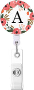 Retractable ID Card Badge Holder with Alligator Clip - Floral Wreath Letter A, Decorative Clip on Card Holders