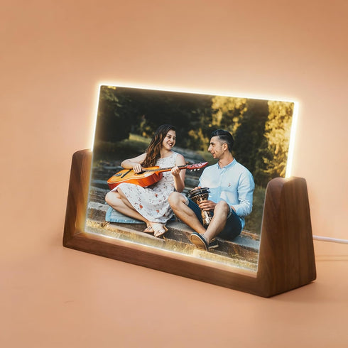 HETOOSHI Walnut LED Night Light Photo Frame - Illuminated Acrylic Picture Frame with