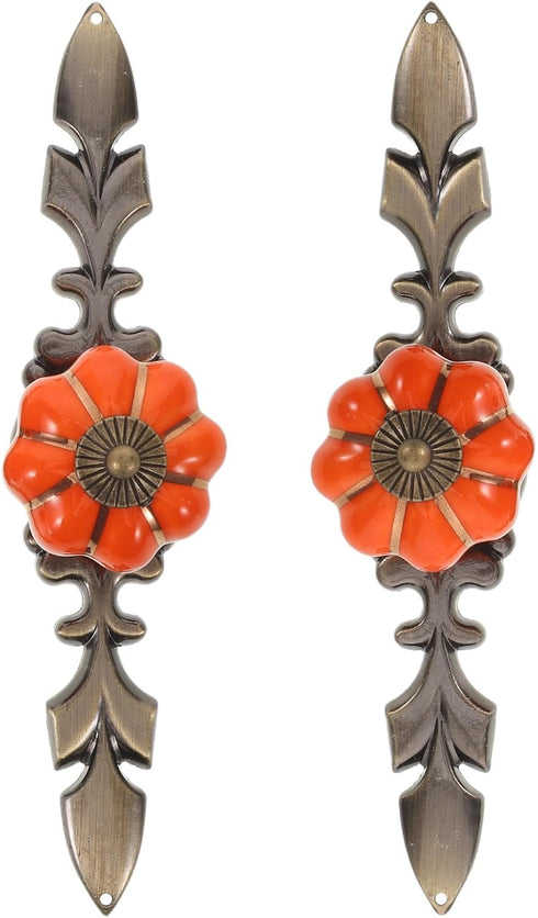 DOITOOL 1 Pair Ceramic Pumpkin Drawer Pull Zinc Alloy Base Furniture Pull