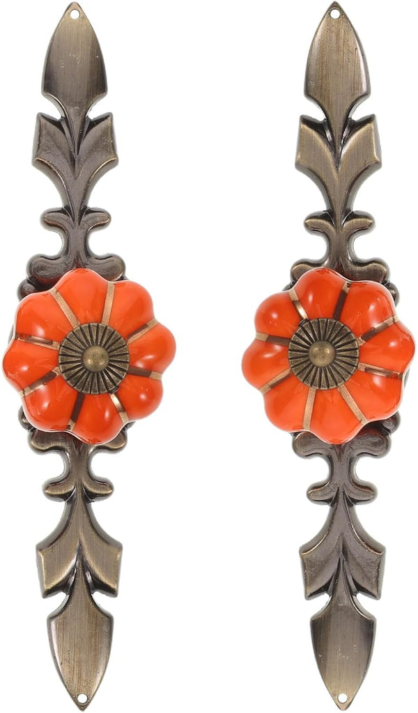 DOITOOL 1 Pair Ceramic Pumpkin Drawer Pull Zinc Alloy Base Furniture Pull