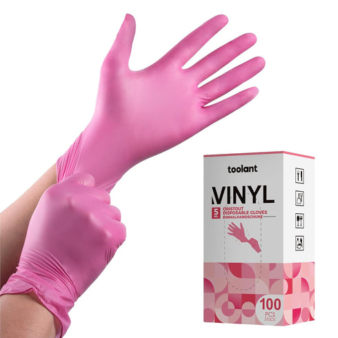 Disposable Pink Vinyl Gloves for Women, Latex Free for Cooking, Cleaning, Hair Dye, 100 Pack