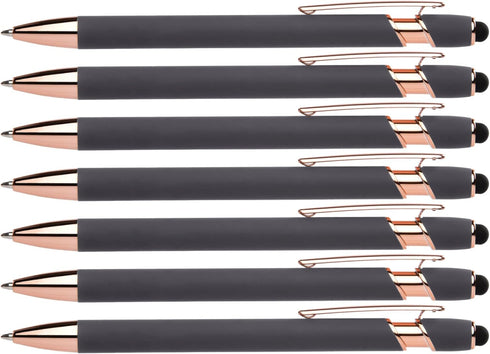 Rose Gold Rubberized Soft Touch | Rose Gold Colors | Ballpoint Pen with Stylus Tip, Stylish Premium Metal Pen, Black