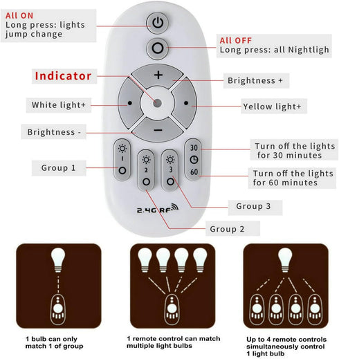 Smart LED Light Bulb Dimmable with Remote Control, E27 9W, Adjustable Color Temperature and Brightness, 2 Pack