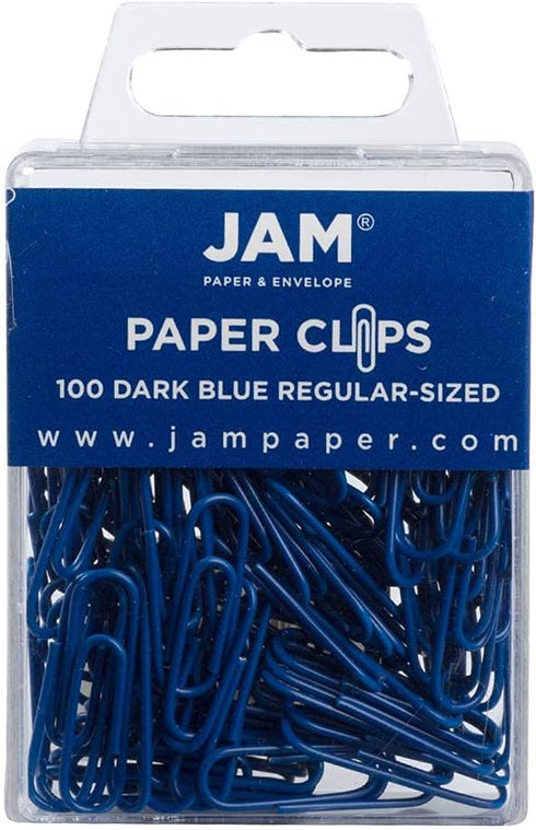 JAM PAPER Dark Blue Paper Clips - Regular 1 Inch - 100/Pack Colorful