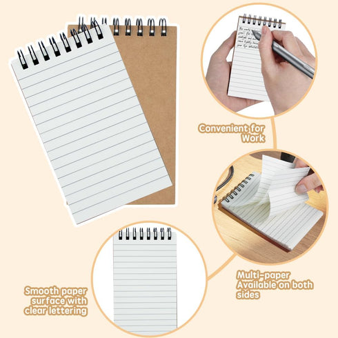 Pocket Notebooks Set of 12 - Small 3x5 Spiral Notepads, Office Style Mini Notebook, Lined College Ruled Paper for Home,