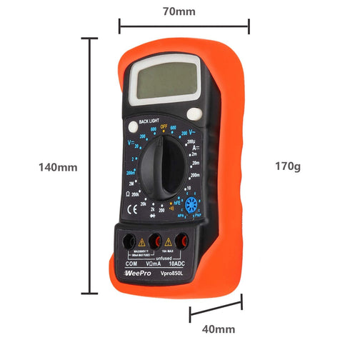 Vpro850L Digital Multimeter, DC AC Voltmeter, Ohm Volt Amp Test Meter with Backlit Display and Insulated Case