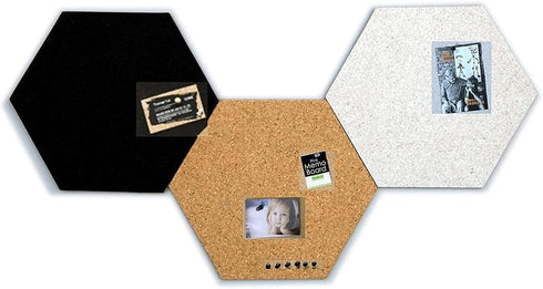 Juvale 3 Pack Hexagon Cork Board Tiles, Self-Adhesive Bulletin Boards for Walls (Small, 7.9 in)