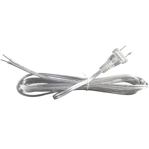 Clear Lamp Cord, 8 Feet Length Silver Replacement for Lamp Repair, Tinned End Lead, SPT-1, 18 Gauge (1)