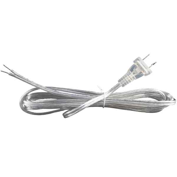 Clear Lamp Cord, 8 Feet Length Silver Replacement for Lamp Repair, Tinned End Lead, SPT-1, 18 Gauge (1)