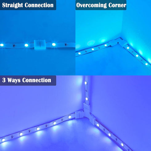 SUPERNIGHT 4Pin LED Light Connectors, 10mm Wide Right Angle Corner T-Shape Adapter for RGB Led Strip Lights
