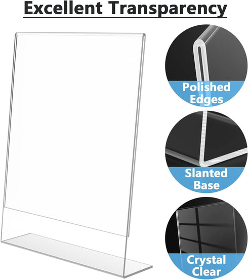 MaxGear 6Pack Acrylic Sign Holder 8.5 X 11, Plastic Sign Holder with Vertical Slanted Back, Clear Picture Photo Frames