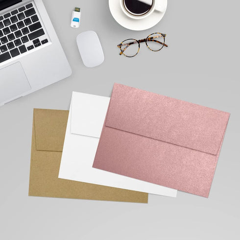 LUXPaper A7 Invitation Envelopes Peel & Press, 5 1/4" x 7 1/4" Misty Rose Metallic - Sirio Pearl, 50 Qty