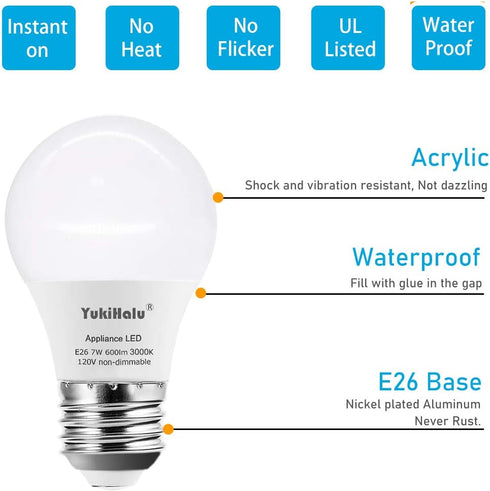 YukiHalu A15 LED Light Bulbs, 60W Equivalent, E26 Base, 2700K/3000K/5000K White, 7W, 4 Pack