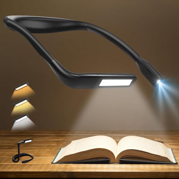 Neck Reading Light Book Lovers Gifts, Rechargeable 2000mAh 10-80Hrs Eye-friendly Wide Lamp