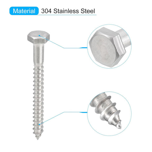 uxcell 15pcs Hex Head Lag Screws, 1/4" x 2-1/2" 304 Stainless Steel Partial Thread Wood Screws