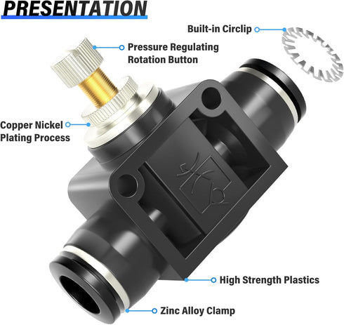 TAILONZ PNEUMATIC 4mm Tube OD Air Flow Control Valve, Push-to-Connect Fitting, In-Line Speed Controller