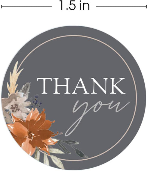 Indie Autumn Floral Thank You Labels - 250 Fall Flower Stickers, 1.5" Round Stickers with 3 Beautiful Designs